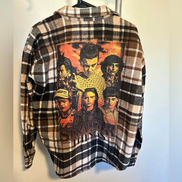 Netflix Tops - Stranger Things Plaid Flannel Shirt - Brown
